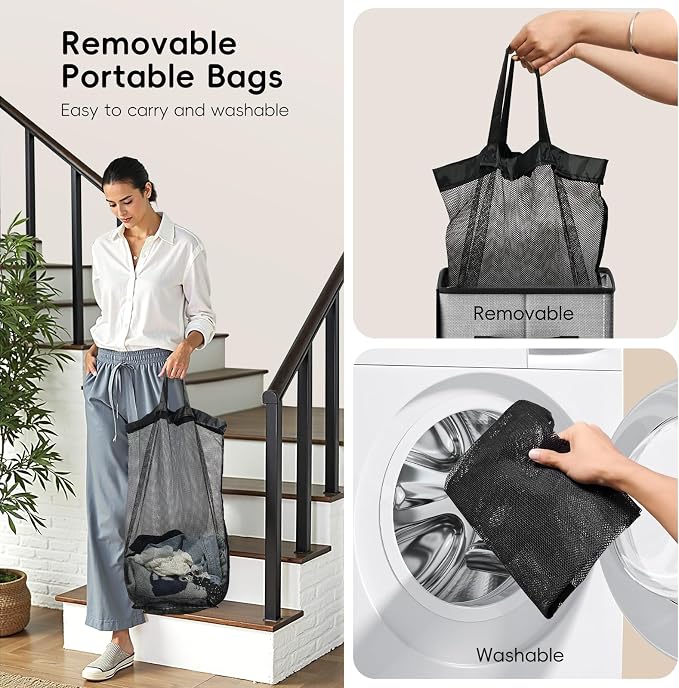 100L Laundry Hamper with Lid, Large Clothes Hampers with Removable Bag - Image 5