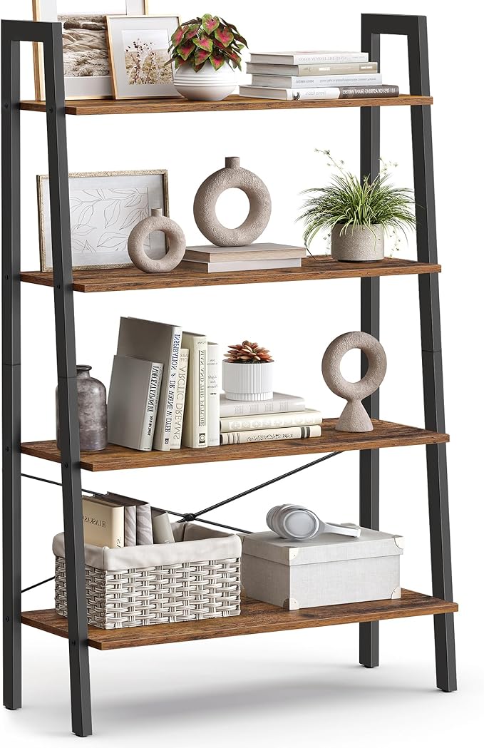 VASAGLE Ladder Shelf, 4-Tier Bookshelf, Storage Rack, Bookcase by VASAGLEbySONGMICSHOME