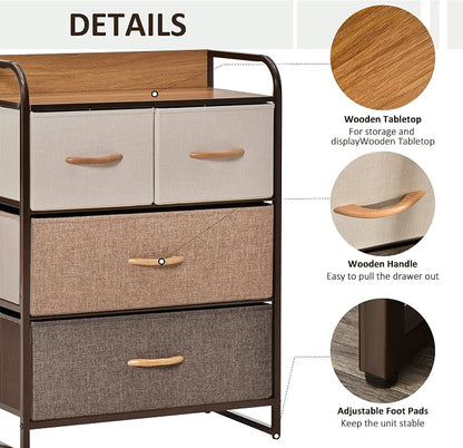 HOMCOM 4-Drawer Dresser, Fabric Chest of Drawers, 3-Tier Storage Tower - Image 6