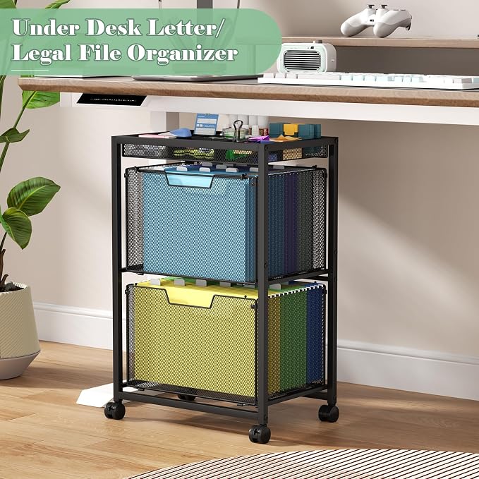 Rolling File Cart with 2 Drawers, Under Desk Storage Cabinet with DIY Divider - Image 2