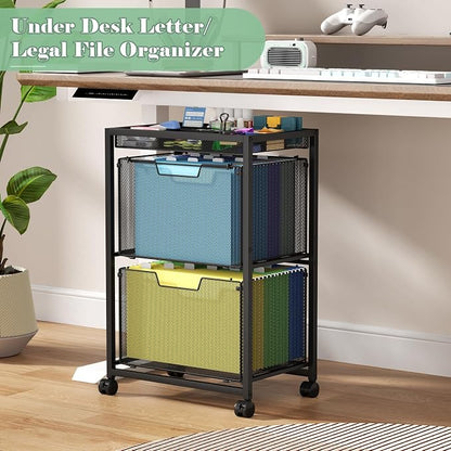 Rolling File Cart with 2 Drawers, Under Desk Storage Cabinet with DIY Divider - Image 2