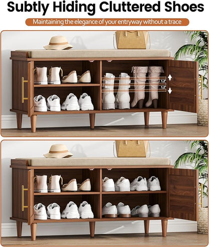Akxomel Rattan Shoe Storage Bench - Image 7