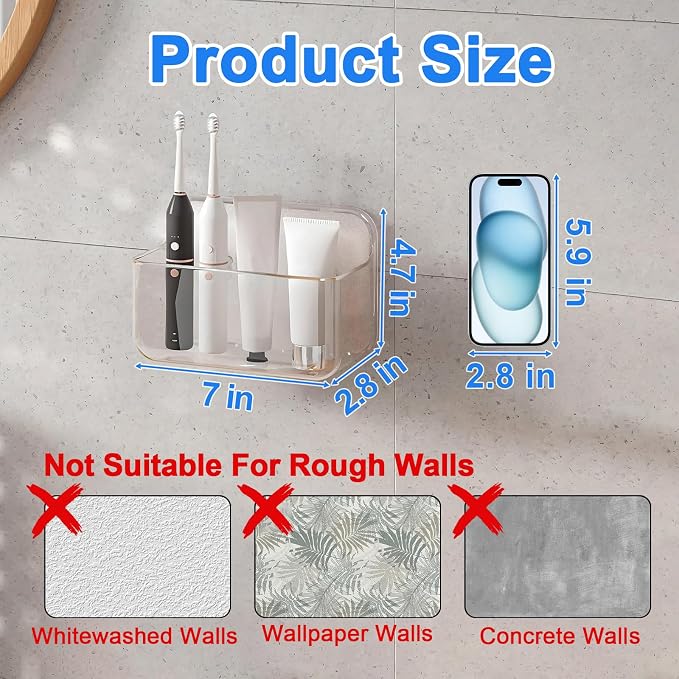 Diesisa Wall Mount Organizer, No Drilling Hang Adhesive Shelf, - Image 2