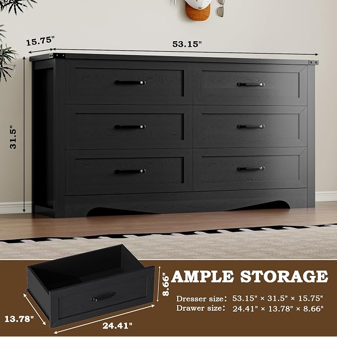 6-Drawer Dresser for Bedroom, Modern Wooden Chest of Drawers - Image 2