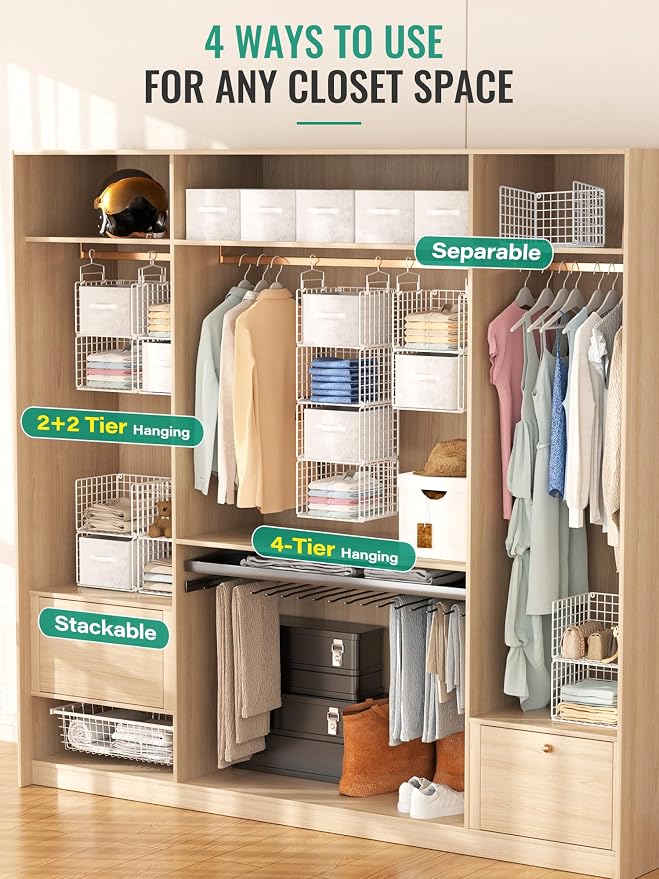 Hanging Closet Organizer with Drawers, 4 Tier Metal Closet Organizers and - Image 5
