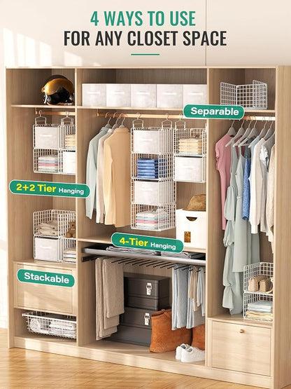 Hanging Closet Organizer with Drawers, 4 Tier Metal Closet Organizers and - Image 5
