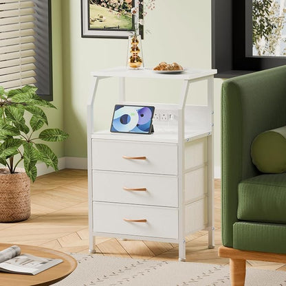 Furnulem White Nightstand with Charging Station, 3 Drawers Bedside Table | 28.3 - Image 4