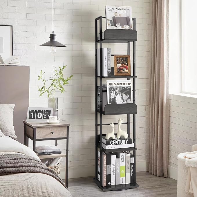 Bikoney Rotating Bookshelf, 360 Display Spinning Bookshelf Tower, 5-Tier Narrow - Image 9