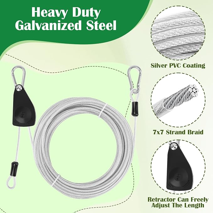 40 FT Clothes Line Outdoors, Anglecai 3/16" Retractable Wire Clothes Ropes PVC - Image 3