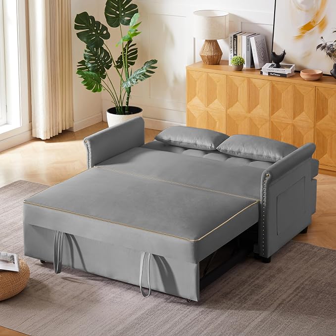 hansones 65'' 3-in-1 Folding Sofa Bed – Queen Size Pullout, Modern Chenille - Image 4
