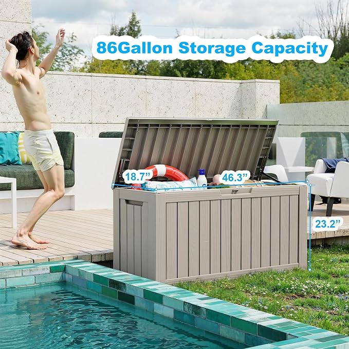 Vixzen 80 Gallon Deck Boxes Outdoor Waterproof, Resin Lockable Storage Box - Image 7