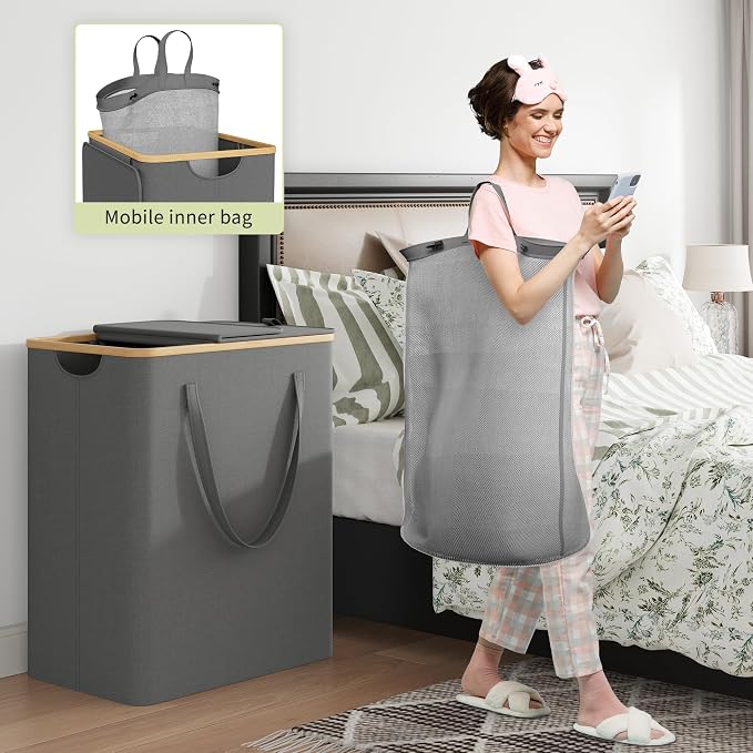 170L Laundry Hamper with Lid 3 Section, Extra Large Laundry Basket with 3 - Image 4