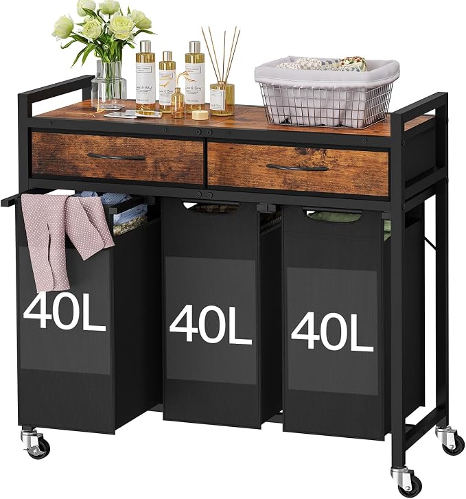 Laundry Sorter 3 Section, 120 L Laundry Hamper by TEENFON