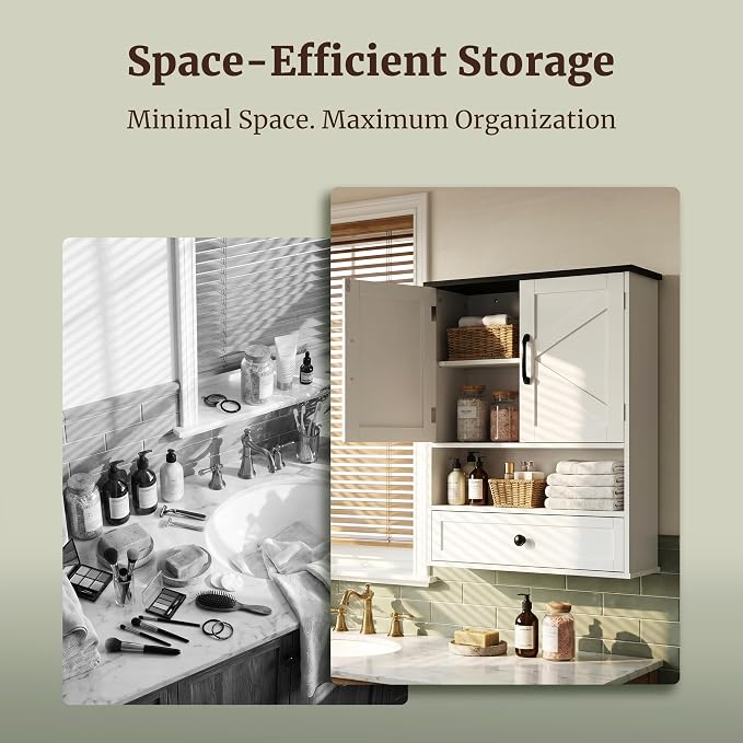 Farmhouse Bathroom Wall Cabinet, Over Toilet Bathroom Organizer - Image 7