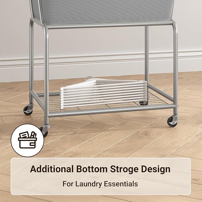 ELYKEN Laundry Cart with Wheels, Rolling Laundry Hamper with Removable Bag and - Image 6