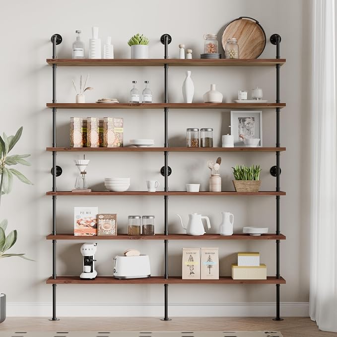 Industrial Ladder Shelf Bookcase, Wall Mounted Rustic Bookshelf, Retro Wood by Anynice