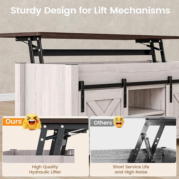 SEDETA Lift Top Coffee Table, Farmhouse Lift Tabletop Dining Table, Gas Spring - Image 8