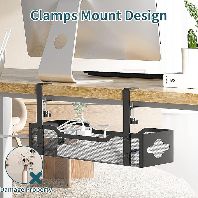 Under Desk Cable Management Tray 3 Pack, Cable Management Under Desk No Drill - Image 2