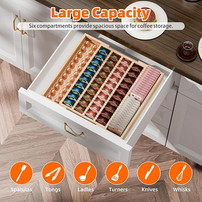 Simple Trending Bamboo Coffee Pod Holder Drawer, Expandable K Cup Pod Storage - Image 6