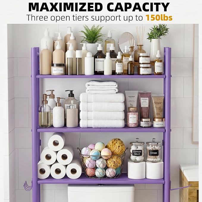 GloTika 3-Tier Over Toilet Storage, 150lb Capacity, Carbon Steel, Freestanding - Image 5