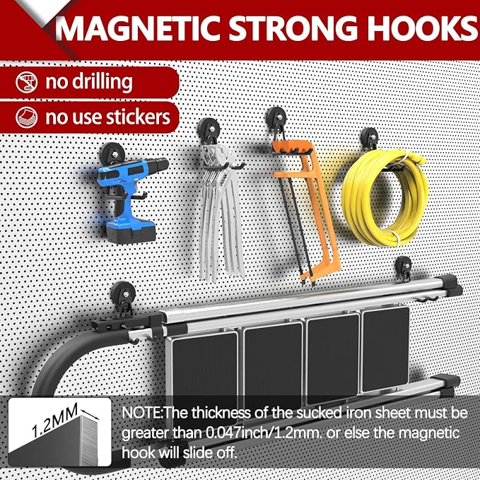 3-H Heavy Duty Magnet Garage Hooks 2 Pack, Extra Large Strong Magnetic Hooks - Image 5