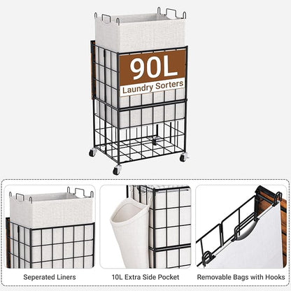 90L Laundry Basket with Wheels, Large Capacity Laundry Hamper with Removable - Image 4