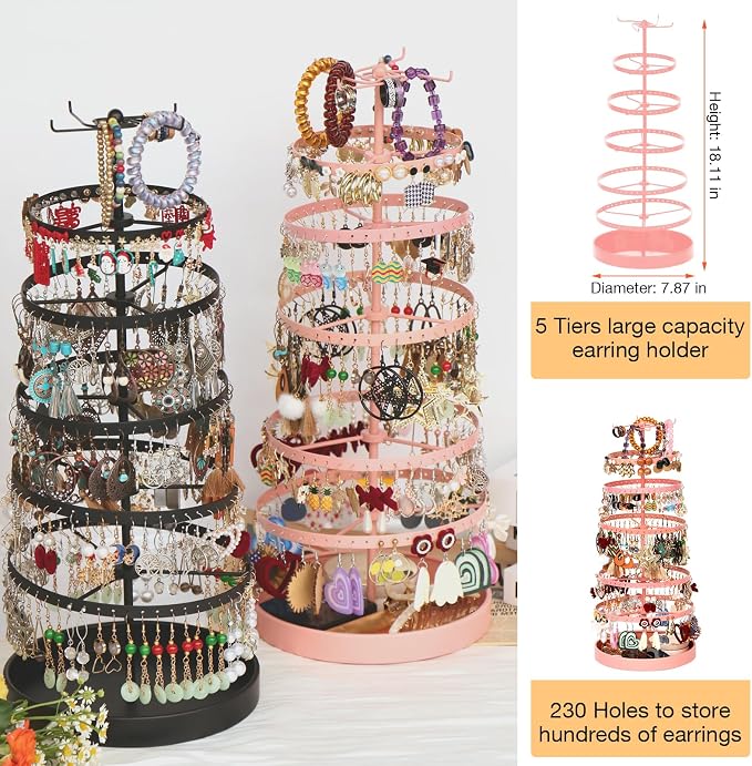 17Dec 6 Tier Rotating Jewelry Organizer Stand, 230 Holes Earring Holder - Image 3