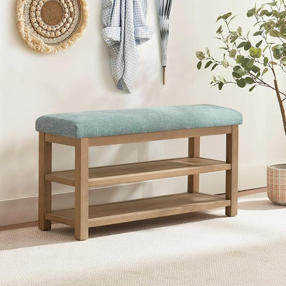 Zihanhome Shoe Rack Bench with Cushion, 2 Tier Solid Wood Storage Bench - Image 3
