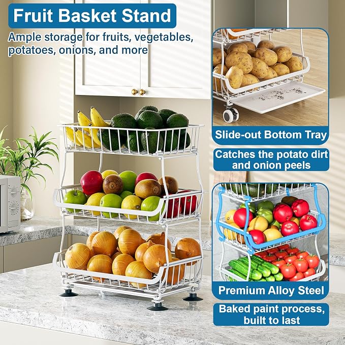 OKZEST 3-Tier Rolling Pantry Floor Organizers and Storage Cart - Image 5