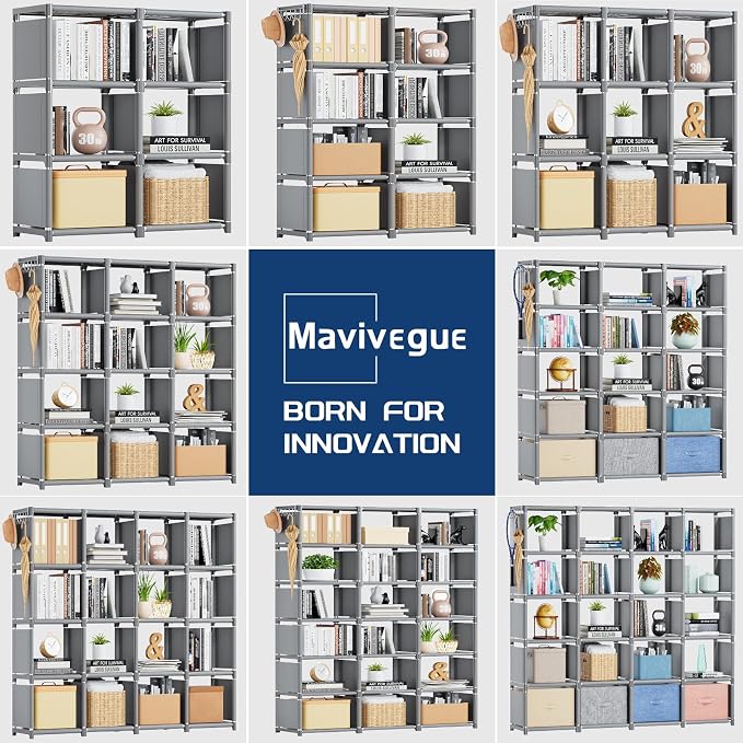 Mavivegue Book Shelf, 12 Cube Storage Organizer, DIY Bookcase, Metal Cube - Image 7