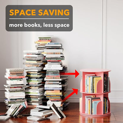 SpaceAid 2 Tier Rotating Bookshelf Tower, Spinning Bookcase Lazy Susan - Image 3