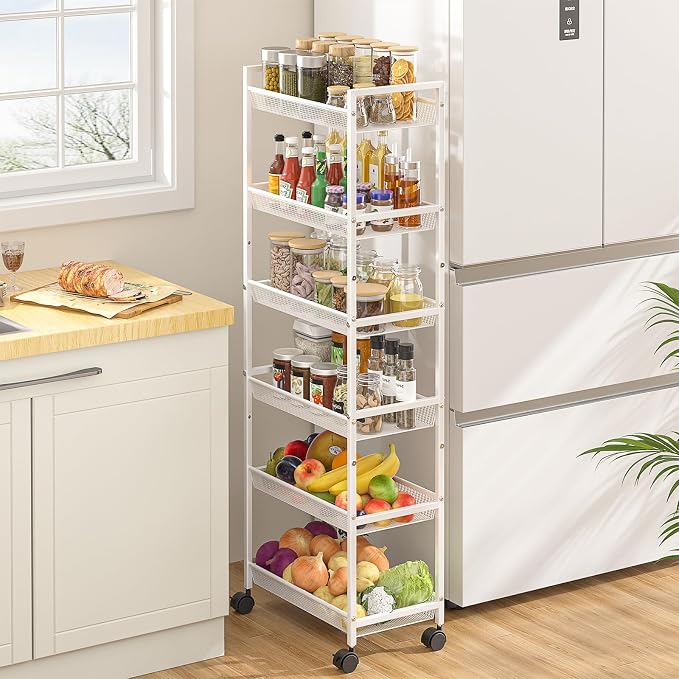 6 Tier Slim Rolling Storage Cart, Narrow Mobile Shelving Unit Organizer Utility - Image 4