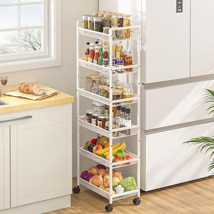 6 Tier Slim Rolling Storage Cart, Narrow Mobile Shelving Unit Organizer Utility - Image 4