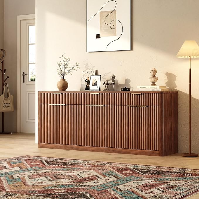 Evermagin 67" Fluted Walnut Sideboard Buffet Cabinet - Image 5