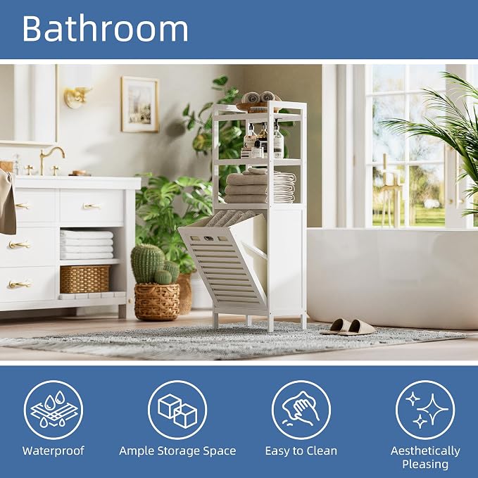 HITNET Bamboo Tilt Out Hamper, Bathroom Laundry Cabinet - Image 4