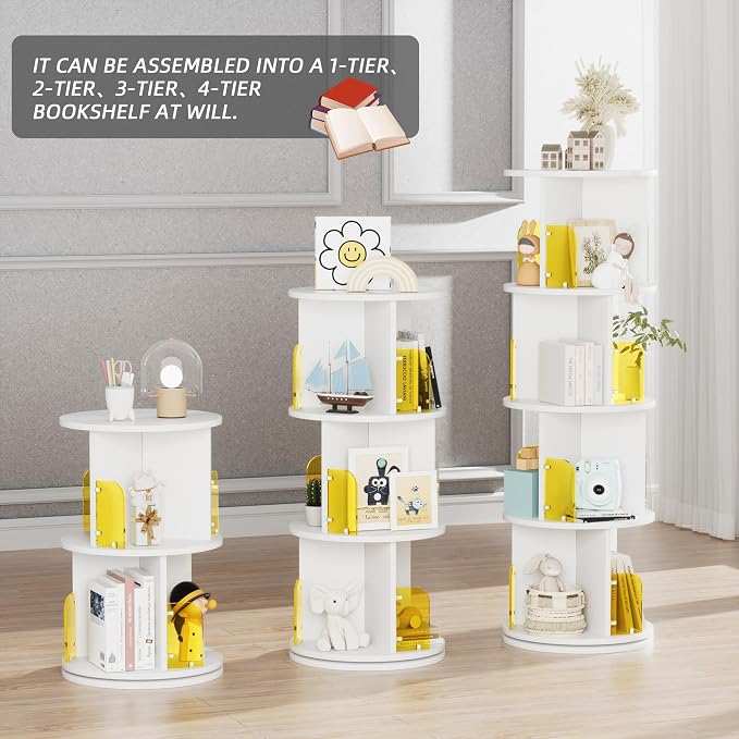 VECELO Rotating Bookshelf Tower, 360°Revolving Bookcase, Round Book Shelf - Image 4