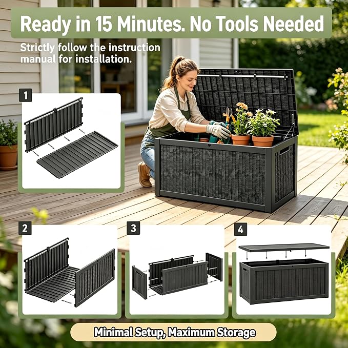 328 Gallon Waterproof Outdoor Storage Box, Heavy Duty Resin Deck Box Lockable - Image 6