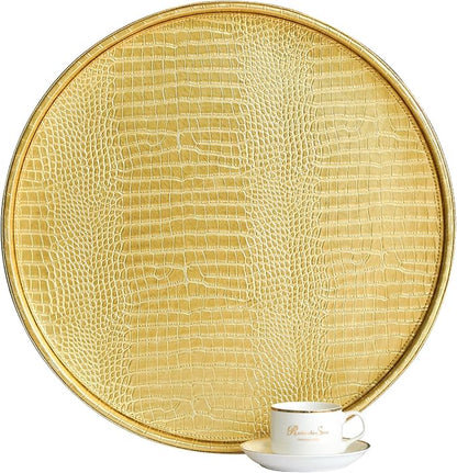 HofferRuffer Round Serving Tray 20'', Elegant Faux Leather Circle Ottoman Table by HofferRuffer