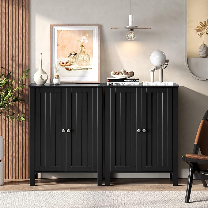 Bonnlo Free Standing Bathroom Cabinet, Modern Black Storage Cabinet - Image 4