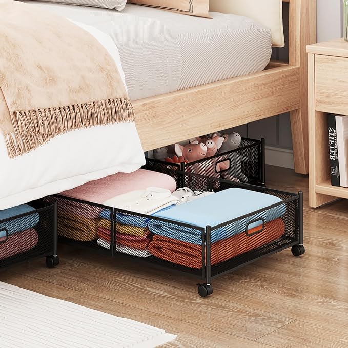 Gawerk Under Bed Storage with Wheels, Foldable Metal Mesh Underbed Storage - Image 7