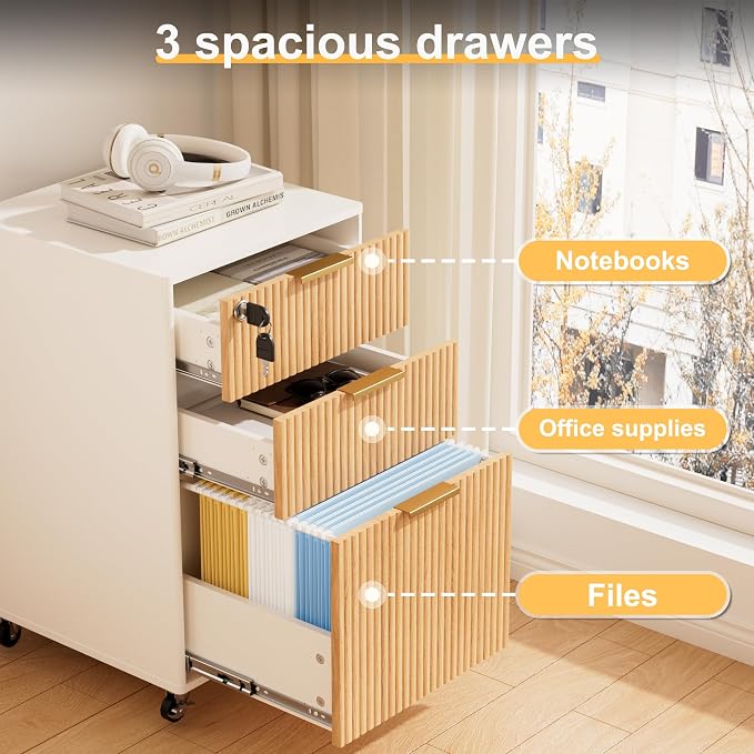 3 Drawers Fluted Mobile File Cabinet - Image 4
