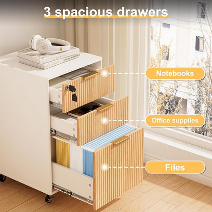 3 Drawers Fluted Mobile File Cabinet - Image 4