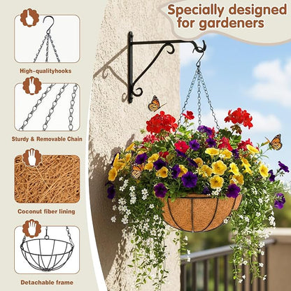 14 inch Metal Hanging Baskets For Plants Outdoor 4 Pack Round Metal Wire - Image 6