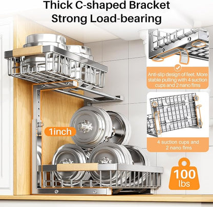 PXRACK Under Sink Organizer, Adjustable Height, 2 Tier Pull Out Cabinet - Image 6