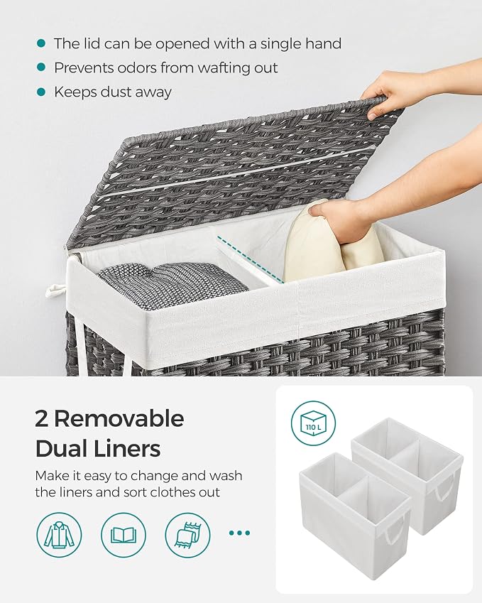 SONGMICS Laundry Hamper with Lid, 110L Clothes Hamper with 2 Removable Liner - Image 3