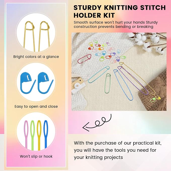 12Pcs Knitting Stitch Holder Set, 6Size Aluminum Needle Crochet Yarn Stitch - Image 3