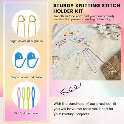 12Pcs Knitting Stitch Holder Set, 6Size Aluminum Needle Crochet Yarn Stitch - Image 3