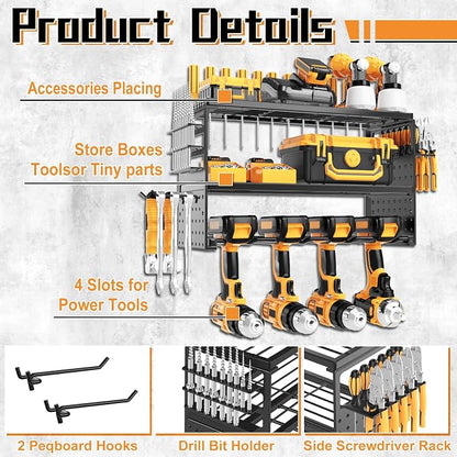Power Tool Organizer Wall Mount, 150Lbs Load 3 Layer Heavy Duty Metal Tool Shelf - Image 2