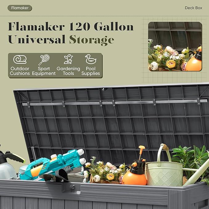 Flamaker Resin Deck Box 120 Gallon Waterproof Large Outdoor Storage Box | - Image 4