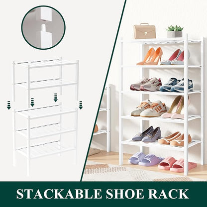 Smiry Bamboo Shoe Rack for Closet, 2 Tier Long Wooden Stackable Shoe Organizer - Image 4